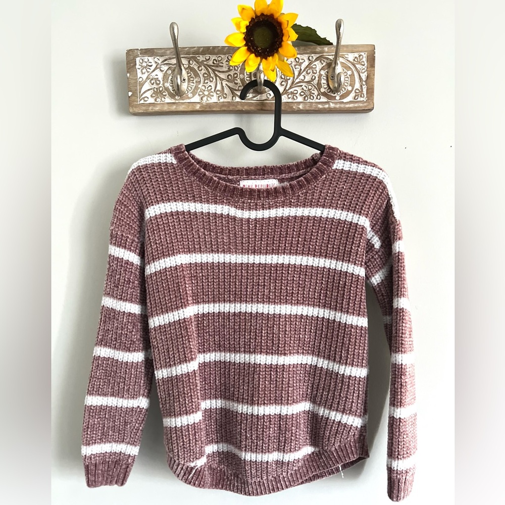 Pink Republic Mauve & White Striped Pullover Sweater Girls Size Medium 10/12